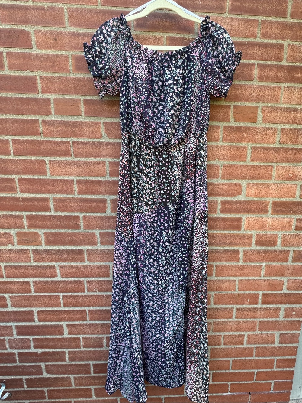 Lulus Shining Time Black Floral Jacquard Off Shoulder Maxi Dress L